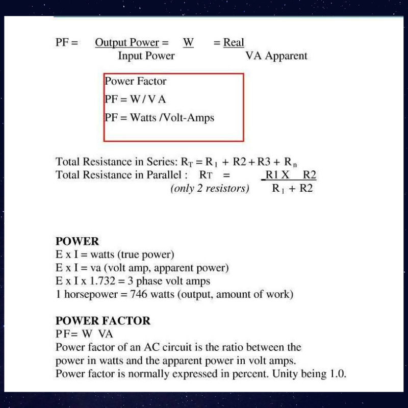 Formulas to study for the electrical test