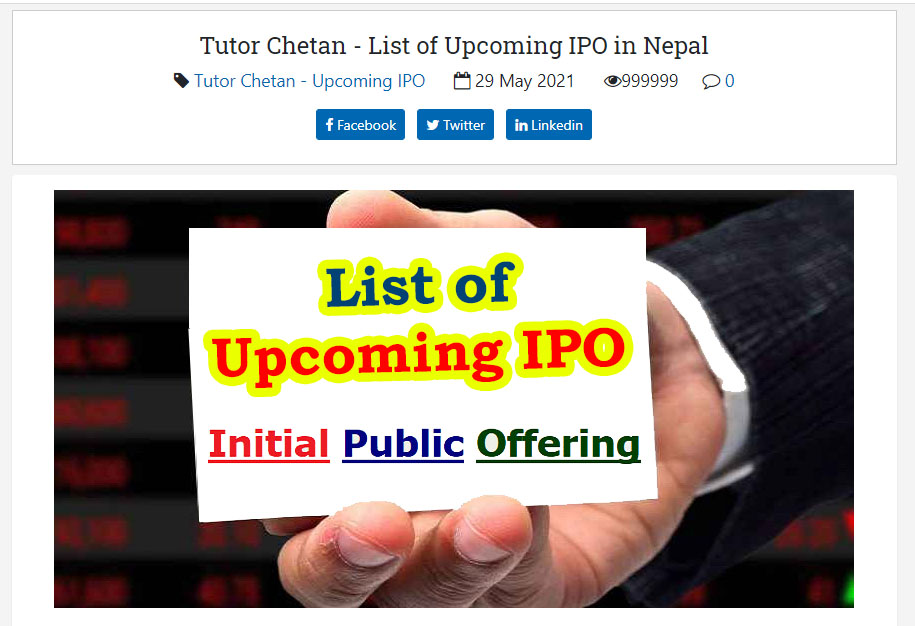 IPO Share in Nepal 2078 List of 20 Companies with Details