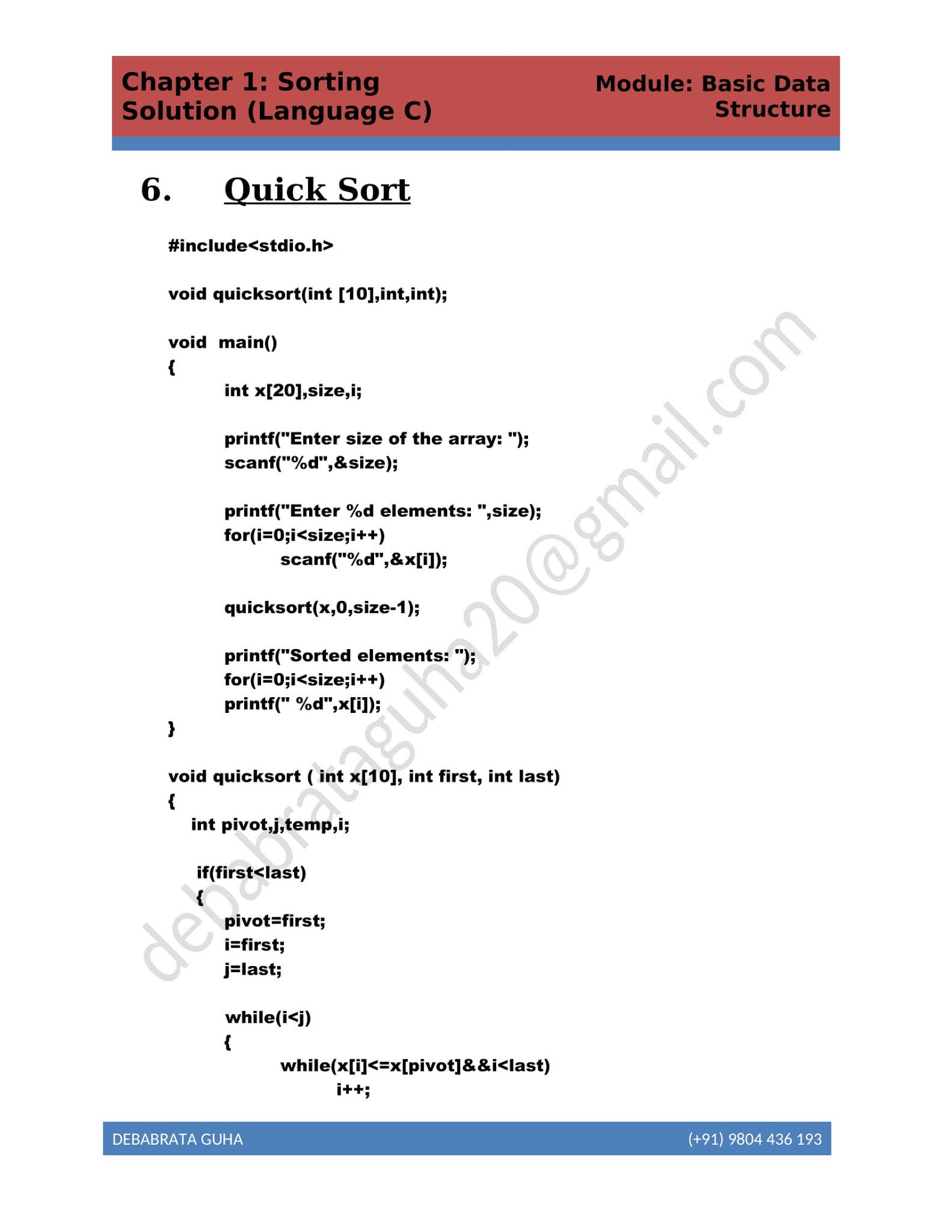 Data Structure solution in Language C (Chapter 1 ) : Sorting