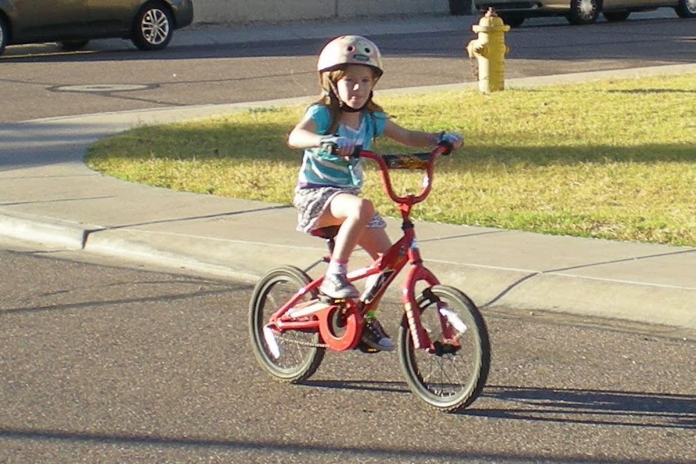 4th Grade & Kindergarten Riding Her Bike No Training Wheels