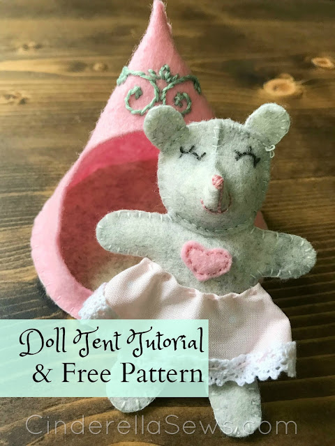Make this tent for your dolls or pet hamster! This free sewing pattern and tutorial is a quick project to accessorize your softies for camping! #dolls #beginnersewing #sewing #felt #sewingwithkids #dollaccessories #handmadedolls #summerproject #hamster #hamsterdiy