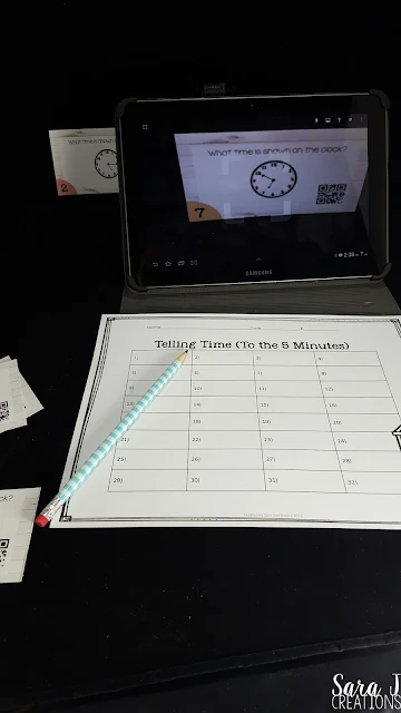 Telling time activities for first and second grade. Use these Task Cards to practice time to the hour and half hour and the nearest 5 minutes. QR Codes included!