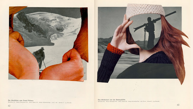 Collage of mountains and women from vintage book