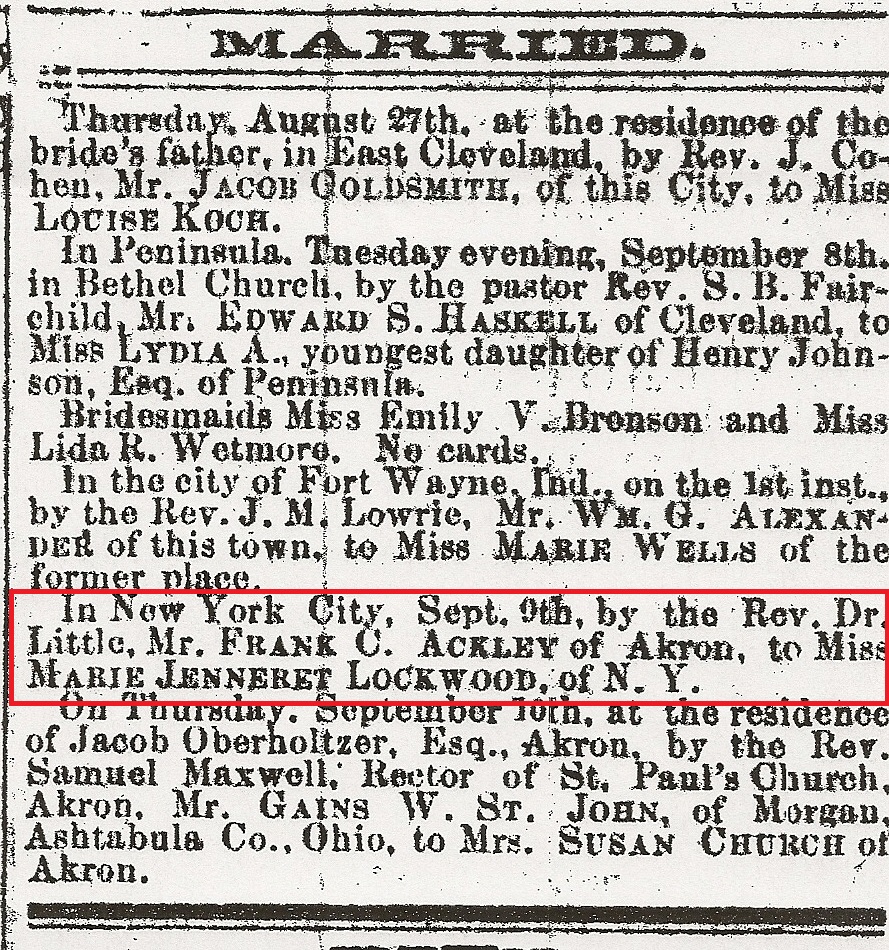 Ackley Family Genealogy Franklin Cady Ackley, Sr. and His Family (1841