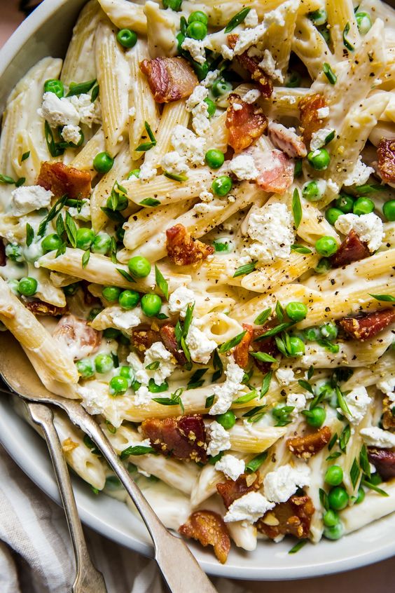 Pasta With Peas, Pancetta and Goat Cheese Ajib Recipe 10