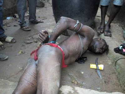b Photos: Man allegedly stealing in a church in Imo state, stripped and beaten to pulp
