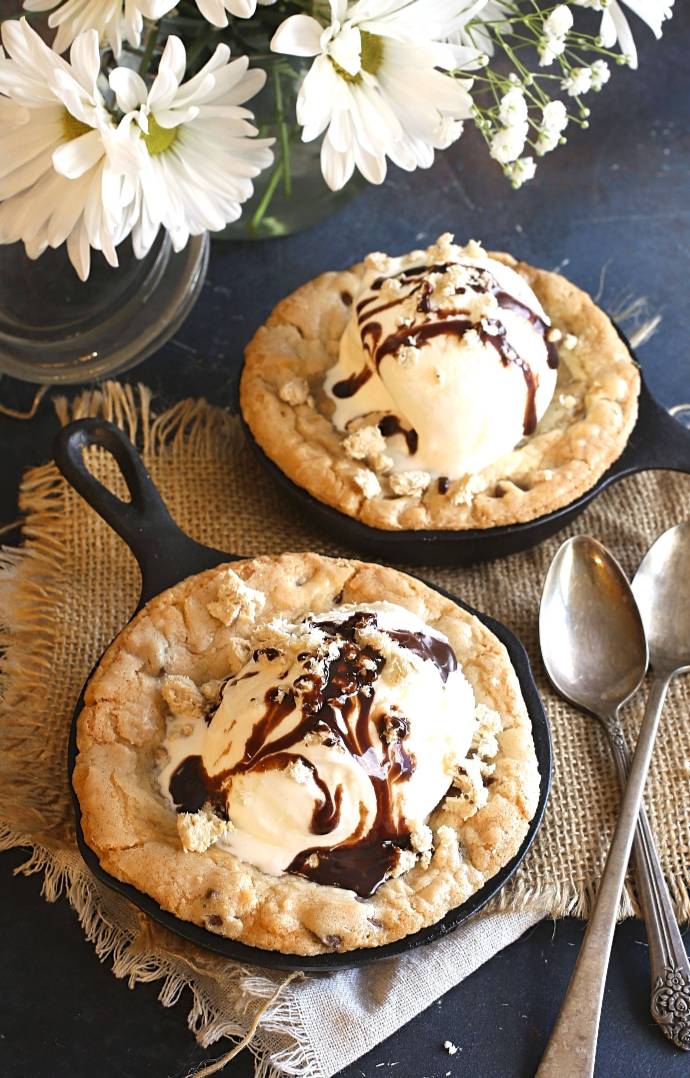 Hungry Couple Chocolate Chip Skillet Cookie with Tahini Swirl