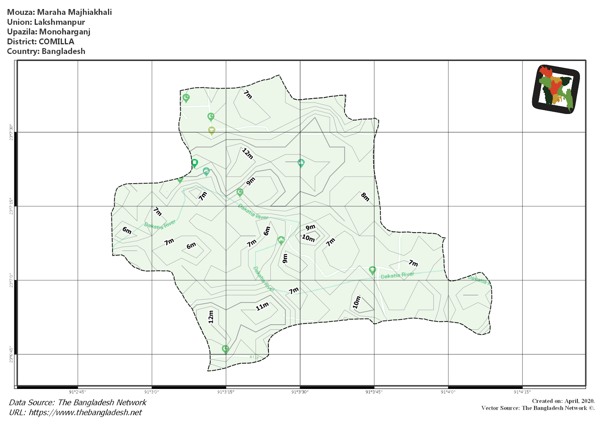 Map of Maraha Majhiakhali Mouza of Monoharganj Upazila, COMILLA, Bangladesh.