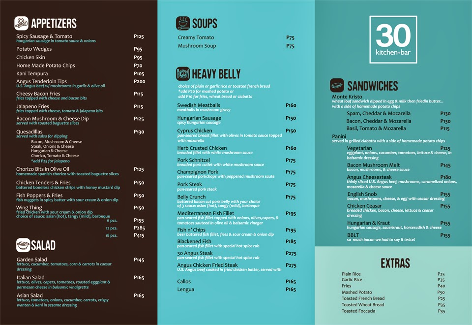 30 Kitchen Cebu Restaurant Menu