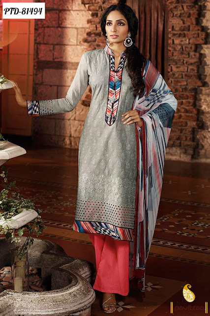 Silver color party wear pakistani palazzo salwar kameez suits online shopping India