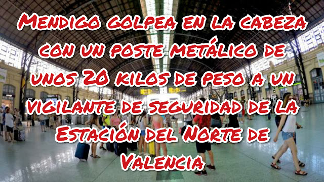 Mendigo golpea en la cabeza con un poste metálico de unos 20 kilos de peso a un vigilante de seguridad de la Estación del Norte de Valencia