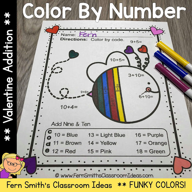 St. Valentine's Day Color By Number Addition