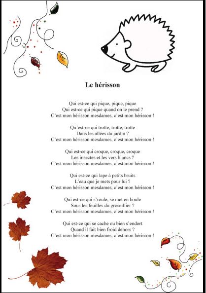 Nathalie Assistante Maternelle: nos chansons sur le herisson