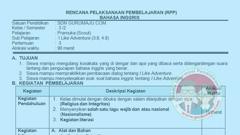 RPP Bahasa Inggris SD Kelas 3 Semester 2 K13 Revisi