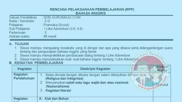 Rpp Bahasa Inggris Sd Kelas 3 Semester 2 K13 Revisi Terbaru Guru Maju