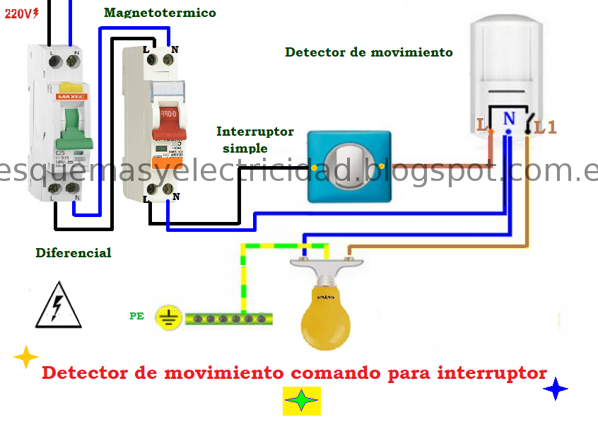 esquema de maniobra minutero escalera y sensor de movimiento 