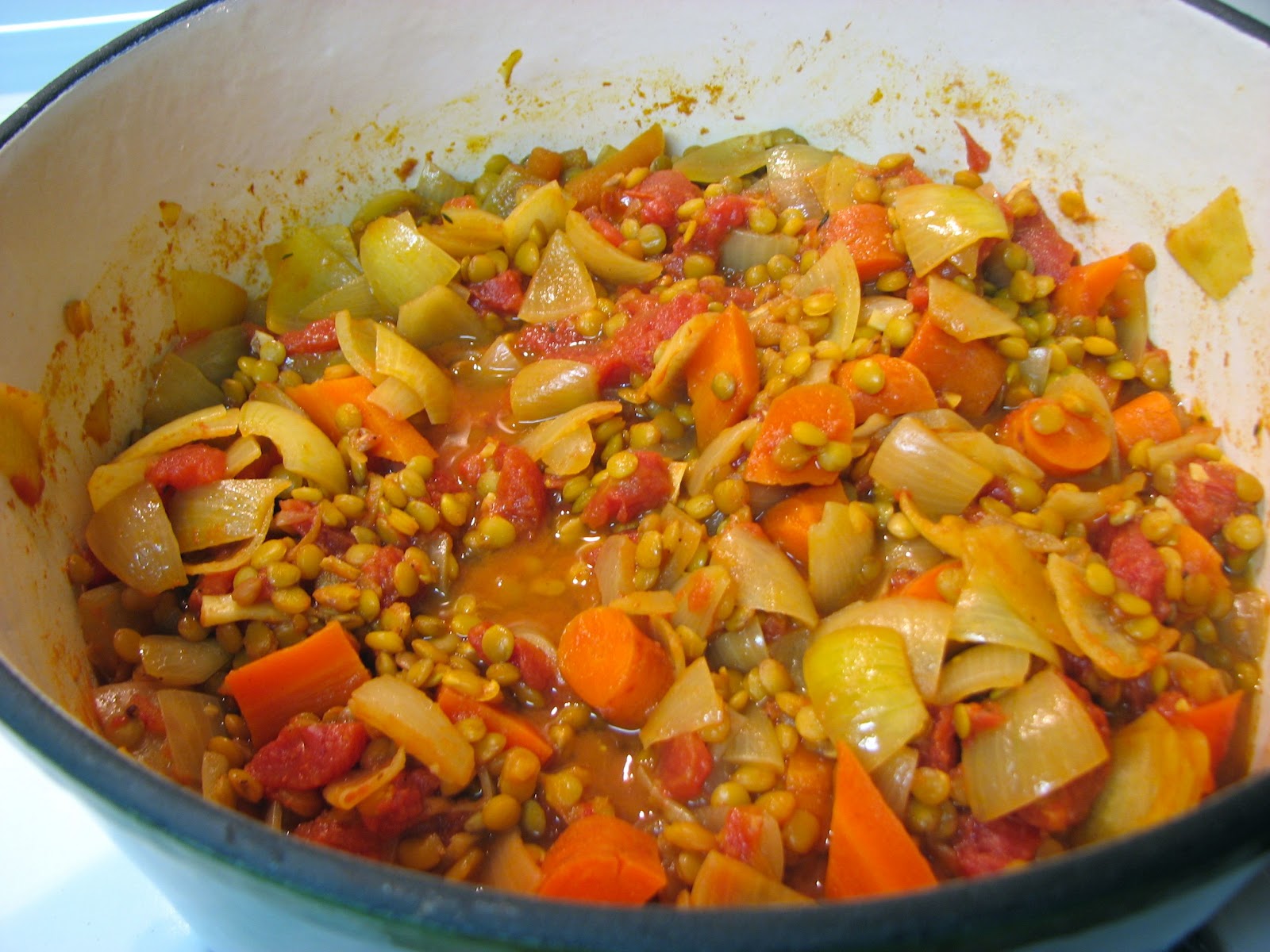 Delectably Mine Stewed Lentils and Tomatoes
