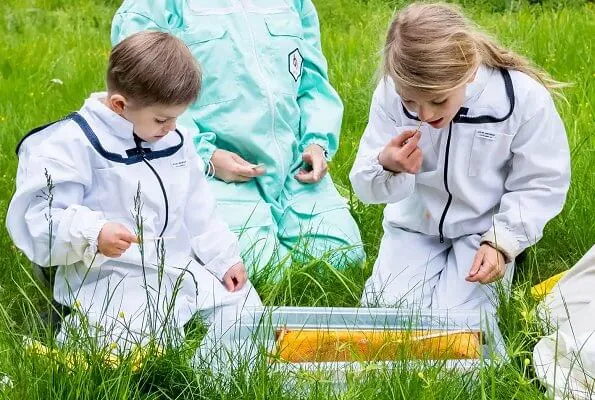 Crown Princess Victoria took Princess Estelle and Prince Oscar to the hives at Haga and visited family's beehives