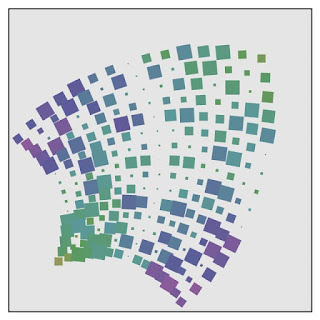 A generative art with small colored rectangles pattern.