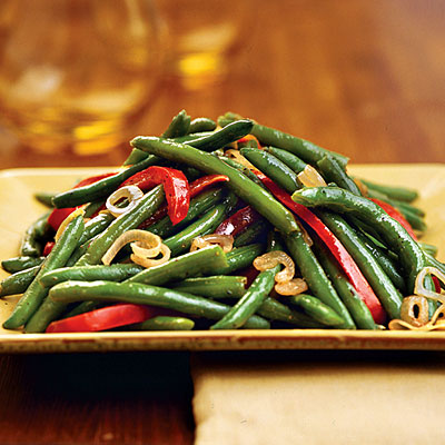 Recettes chinoises: Haricots verts au poivron rouge