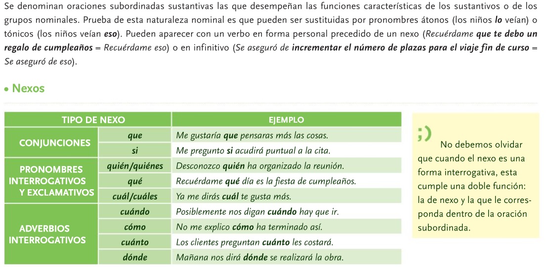 A toda letra La oración subordinada sustantiva