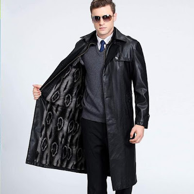 Men's Leather Trench Coat Double-breasted X-long Business Casual Plus ...