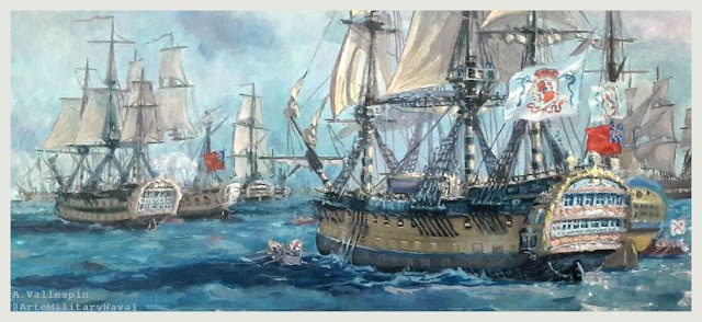 Óleo captura de buques ingleses por la Real Armada Española