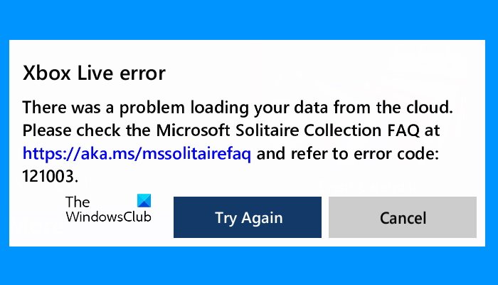 Error de Xbox Live 121003 Solitario de Microsoft