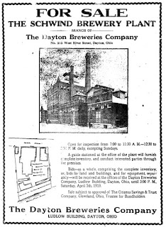 Image of 1919 newspaper ad for sale of the Schwind brewery plant.