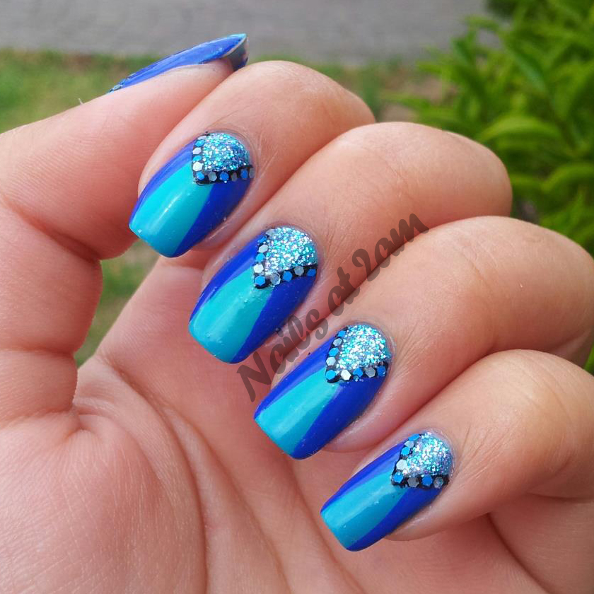 Nails At 2am: Blue as a half moon manicure