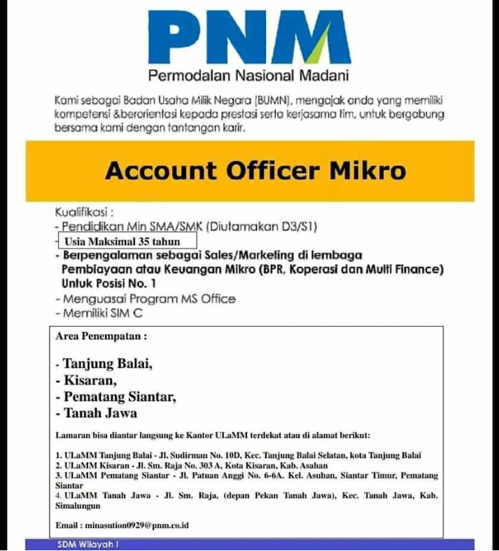 Lowongan Kerja Pemodalan Nasional Madani Pnm Loker Medan Desember 2019