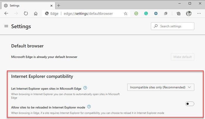 Configuración del navegador Edge para la redirección de IE