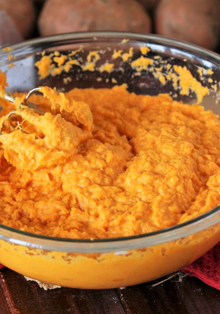Southern Sweet Potato Casserole Mixture in Mixing Bowl Image