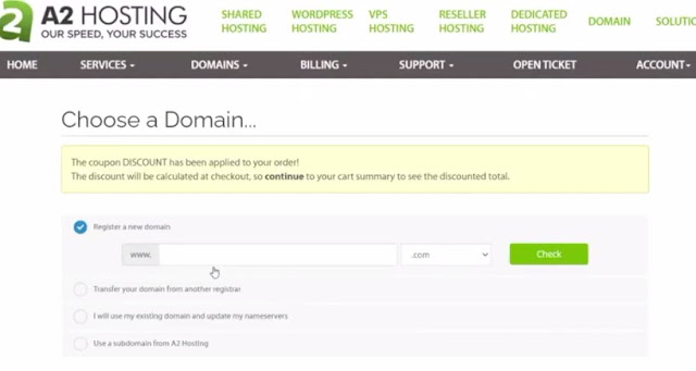 choose domain name from a2 hosting