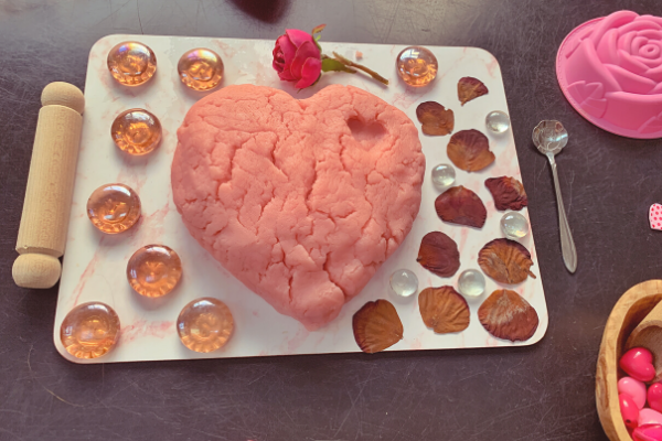 Valentine's Day sensory rose playdough tuff tray activity