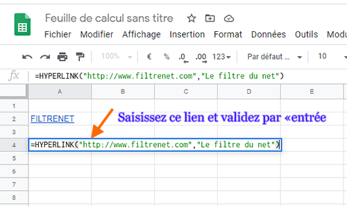 Comment utiliser les hyperliens dans Google Sheets | FILTRENET