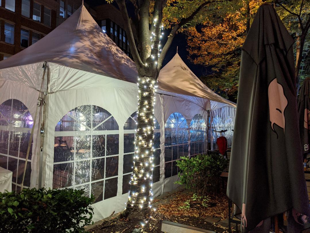 Robert Dyer Bethesda Row Outdoor dining tents, heating units begin