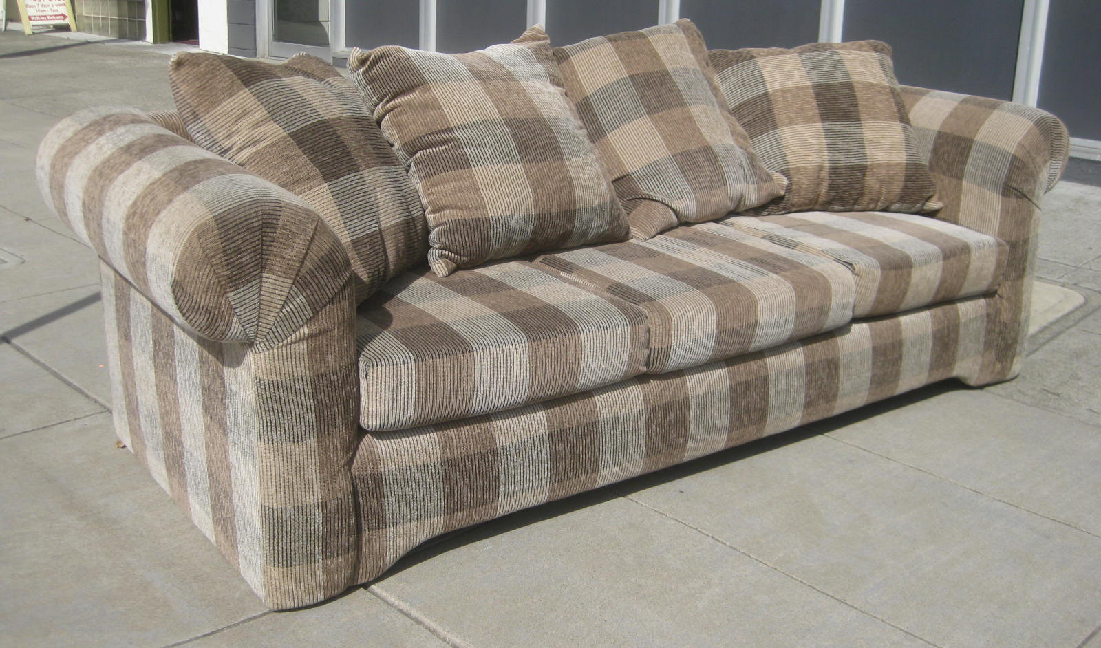 UHURU FURNITURE & COLLECTIBLES SOLD Plaid Sofa 100