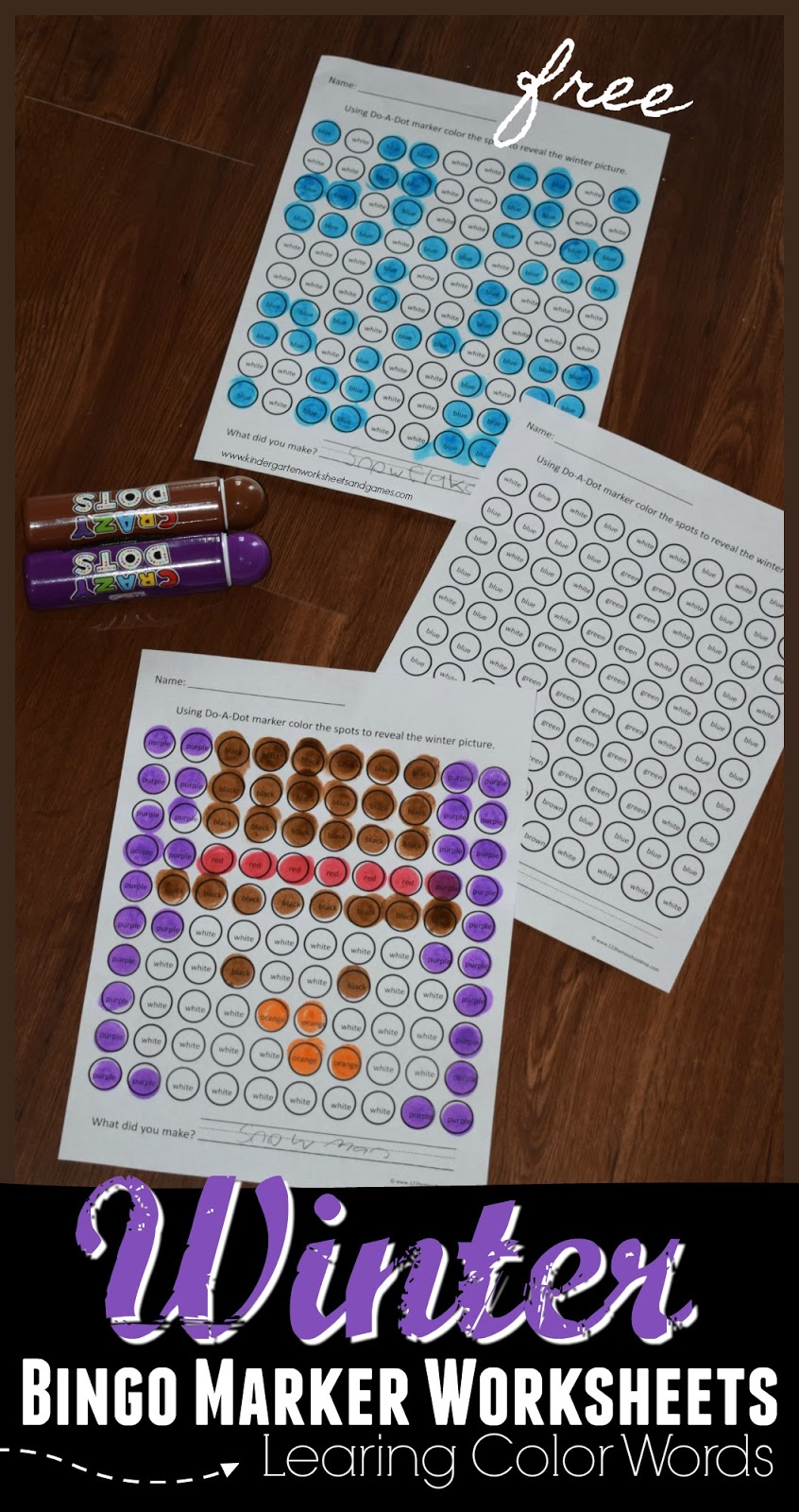 Kindergarten Worksheets and Games FREE Winter Do a Dot Printables