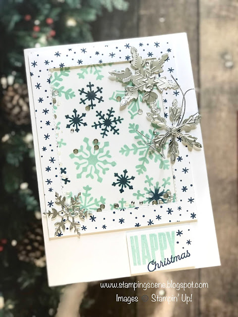 handmade christmas card using stencils and blending brushes from stampin up with zoe tant