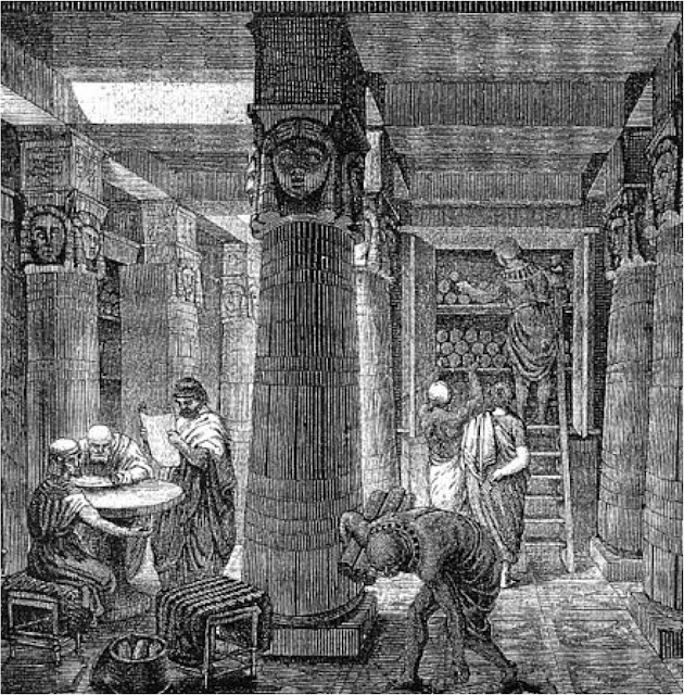 Художественное оформление Александрийской библиотеки, основанное на некоторых археологических свидетельствах.