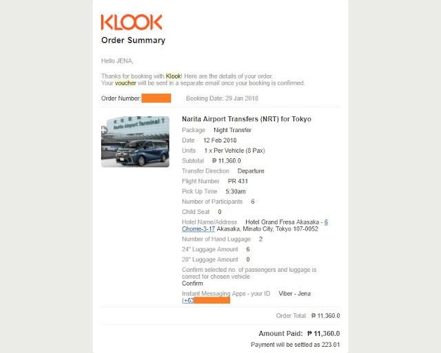 klook email on order summary