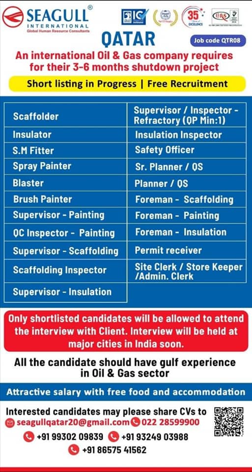 QATAR JOBS REQUIRED FOR A OIL AND GAS COMPANY IN QATAR