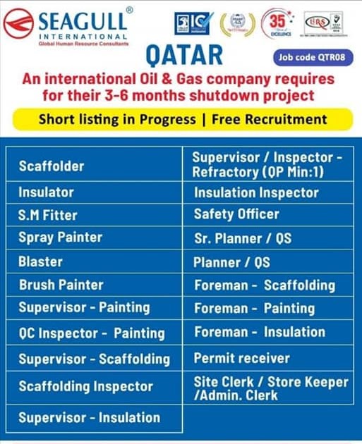 QATAR JOBS REQUIRED FOR A OIL AND GAS COMPANY IN QATAR
