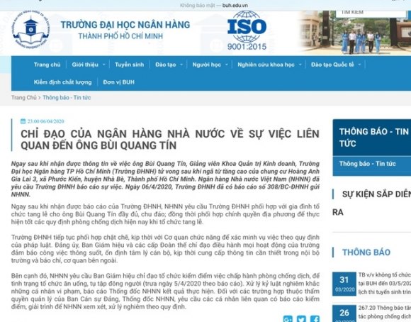 Vụ giảng viên ĐH Ngân hàng TPHCM rơi lầu: Ngân hàng Nhà nước chỉ đạo khẩn