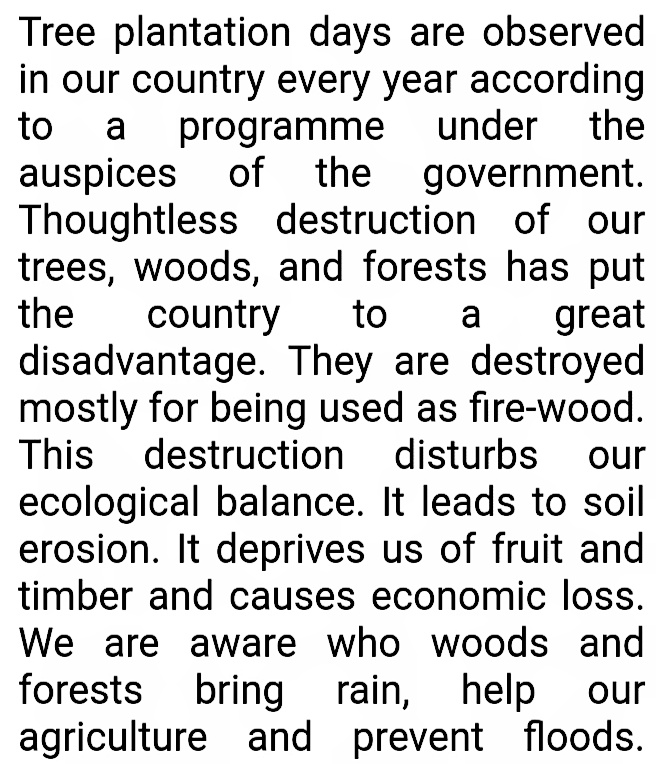 Tree Plantation paragraph for class 1,2,3,4,5,6,7,8,9,10,11,12