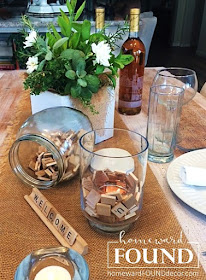 decorating, decorating basics, DIY, diy decorating, entertaining, fall, farmhouse style, fast cheap and easy, neutrals, rustic style, seasonal, simple solutions, style, summer, tablescapes, burlap, Scrabble tiles, Pinterest, Instagram, homewardFOUND decor