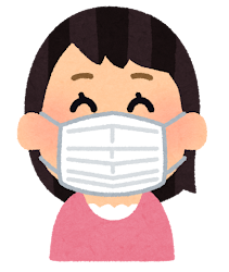 マスクを付けた人の表情のイラスト(女性・笑顔)