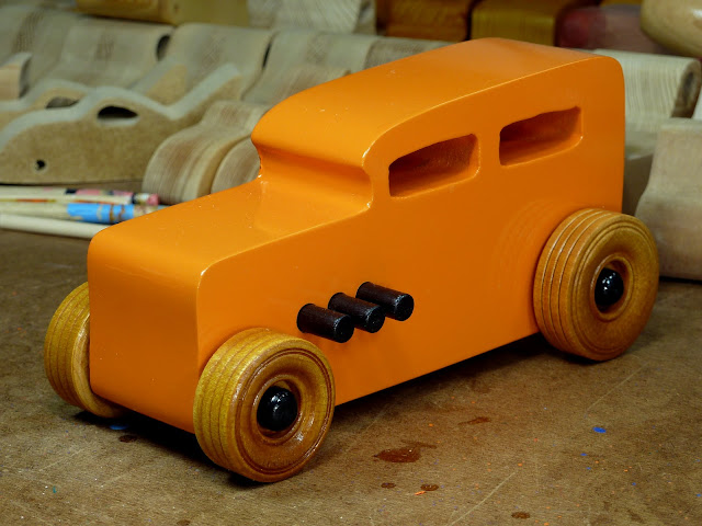 Handmade Wooden Toy Car Hot Rod 1932 Ford Sedan Hot Rod Freaky Ford Orange Black