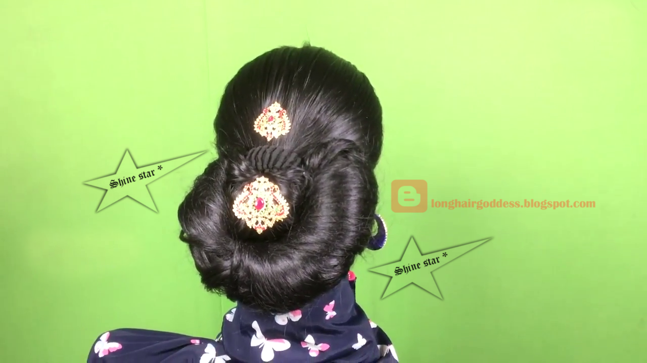 Long Hair Goddess shine star U shape roll bun hairstyle...